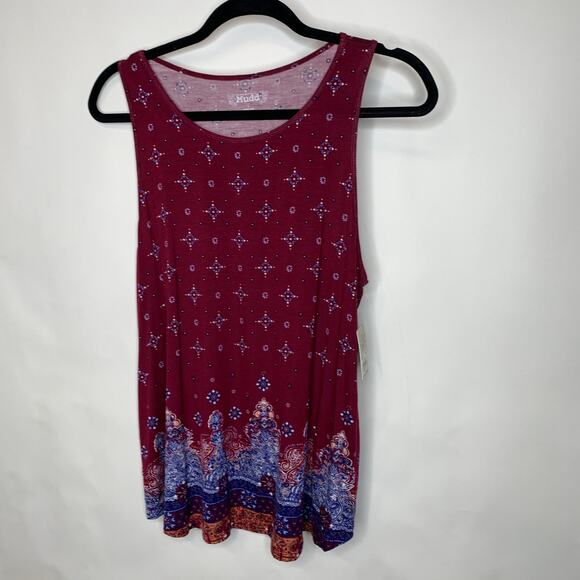 NWT Flowy Tank Top Sz Large Burgundy Blue Orange Medallion - Picture 5 of 10